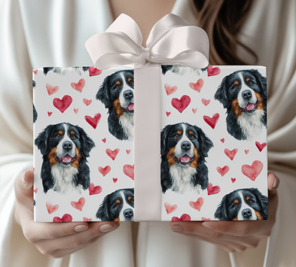 Alpineheart Joy – Bernese Mountain Dog watercolor hearts wrapping paper