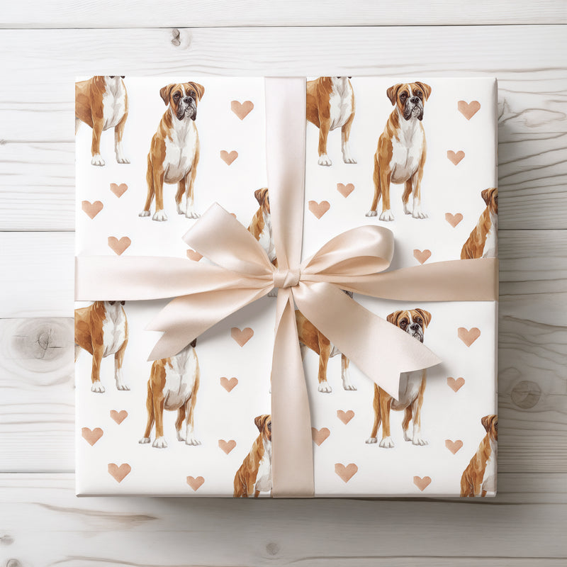 Amberpaws Grace – Boxer watercolor hearts wrapping paper