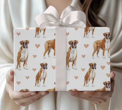 Amberpaws Grace – Boxer watercolor hearts wrapping paper