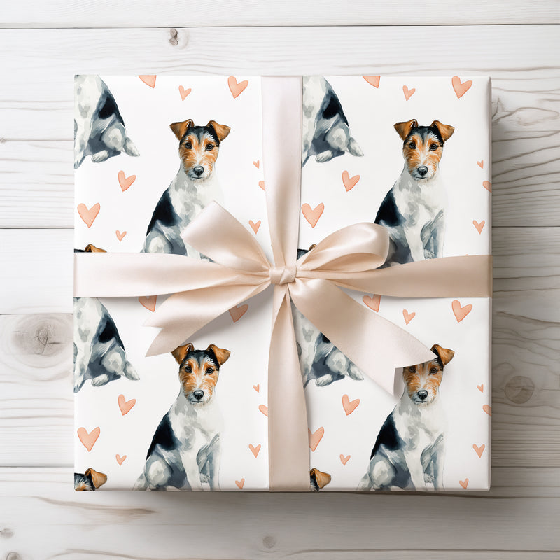 Amberpaws Whimsy – Fox Terrier Hearts wrapping paper