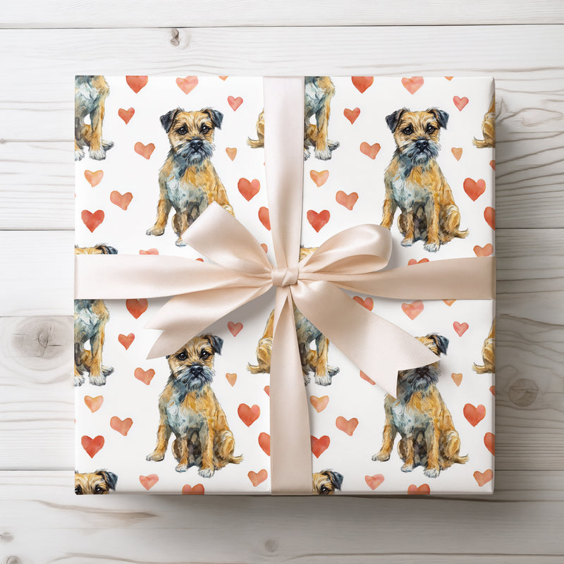 Amberwhisk Charm – Border Terrier Love Hearts wrapping paper