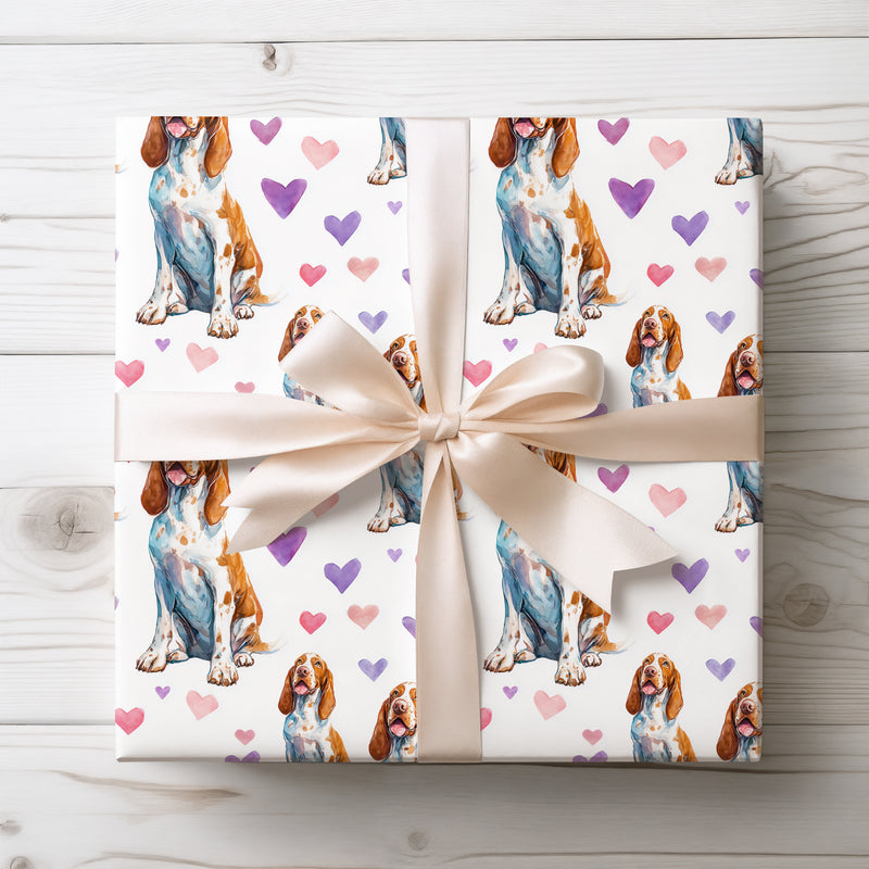 Amorlungo – Bracco Italiano dog watercolor hearts wrapping paper