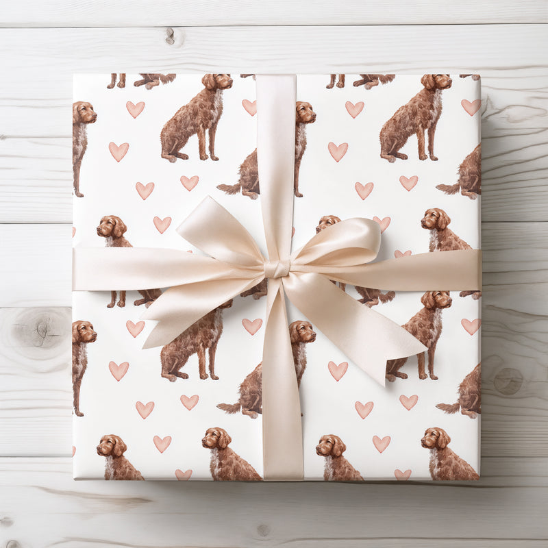 Curlylove Meadow – Curly Coated Retriever Heart Watercolor wrapping paper