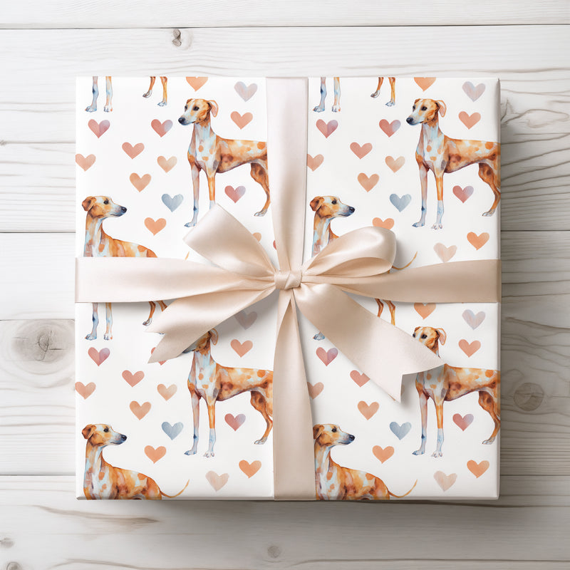 Desertlove Grace – Azawakh watercolor hearts wrapping paper