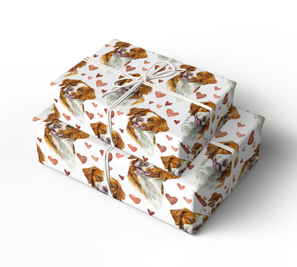 Fieldheart Delight – Brittany Dog Love Hearts wrapping paper