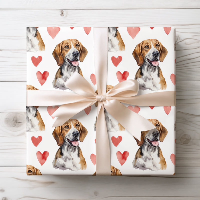 Foxheart Cheer – American Foxhound Dog Hearts wrapping paper