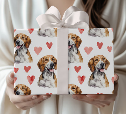 Foxheart Cheer – American Foxhound Dog Hearts wrapping paper