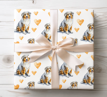 High-quality Australian Shepherd wrapping paper with a beautifully painted watercolor Aussie dog and warm heart elements. Ideal for Australian Shepherd owners, dog lovers, Valentine’s Day wrapping, birthdays, and pet-inspired gifts. Seamless dog breed wrapping paper with an elegant watercolor style. 