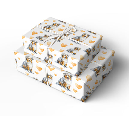 Goldenhearted Herd – Australian Shepherd watercolor hearts wrapping paper