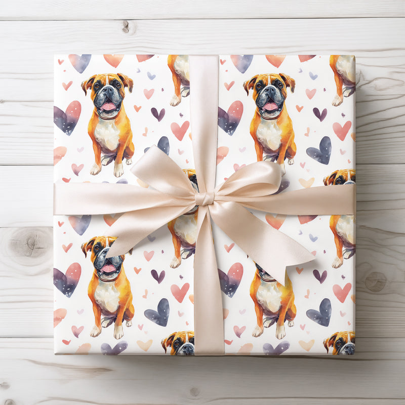 Goldenpulse Love – Boxer watercolor hearts wrapping paper