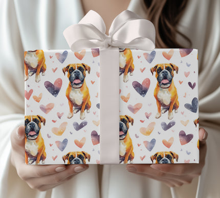 Goldenpulse Love – Boxer watercolor hearts wrapping paper