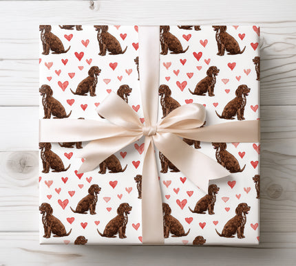 Elegant watercolor Anatolian Shepherd wrapping paper showcasing a loyal guardian dog with soft heart details. Ideal for Anatolian Shepherd lovers, large breed fans, Valentine’s Day, and pet-themed wrapping paper. 