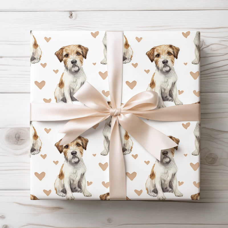 Hearthound Whisper – Border Terrier dog watercolor hearts wrapping paper