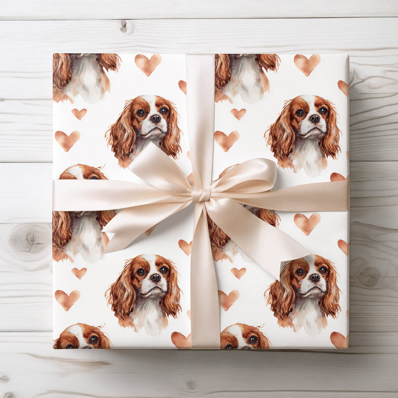 Heartspan Charm – Cavalier King Charles Spaniel Hearts wrapping paper