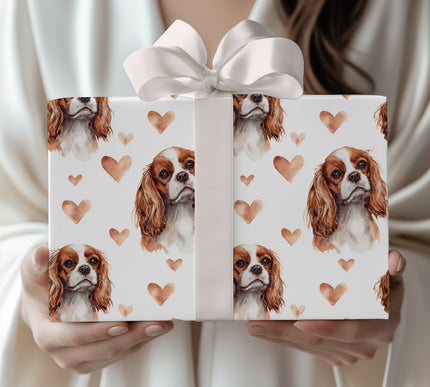 Heartspan Charm – Cavalier King Charles Spaniel Hearts wrapping paper