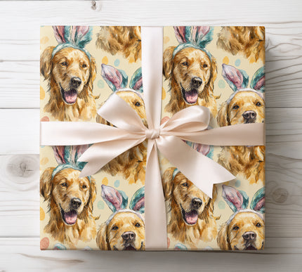 Celebrate Easter with Golden Retriever bunny ears wrapping paper in soft pastel beige. Featuring adorable Golden Retriever illustrations with Easter-inspired details, this playful gift wrap is perfect for spring gifts and dog lovers.
