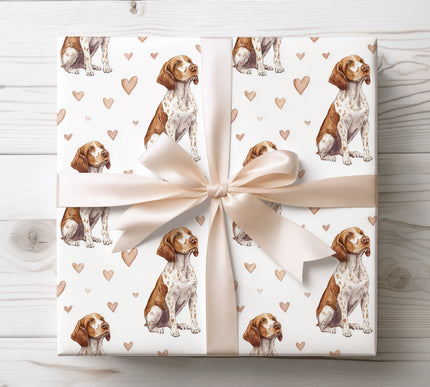 Classic Bracco Italiano dog wrapping paper with a natural watercolor Bracco Italiano illustration and subtle neutral hearts. Perfect for elegant dog gifts, Bracco Italiano lovers, birthdays, Valentine’s Day, and timeless pet gift wrapping. Premium Bracco Italiano wrapping paper. 