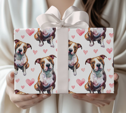 Pitheart Color – American Pit Bull Terrier Dog Hearts wrapping paper