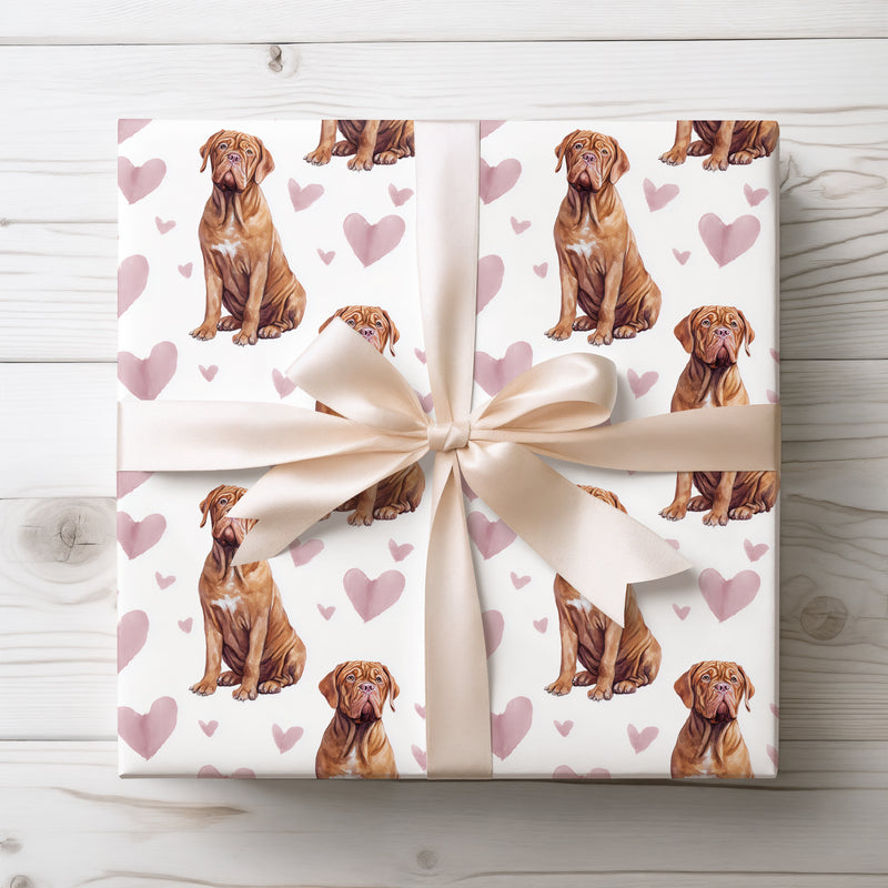 Roselore Mastiff – Dogue de Bordeaux Pink Heart Watercolor wrapping paper