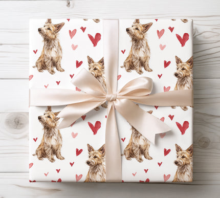 Premium Berger Picard wrapping paper featuring a rustic watercolor Berger Picard illustration with soft heart accents. Perfect for Berger Picard lovers, dog parents, Valentine’s Day gifts, birthdays, and elegant pet-themed celebrations. Seamless Berger Picard dog breed wrapping paper on a clean white background. 