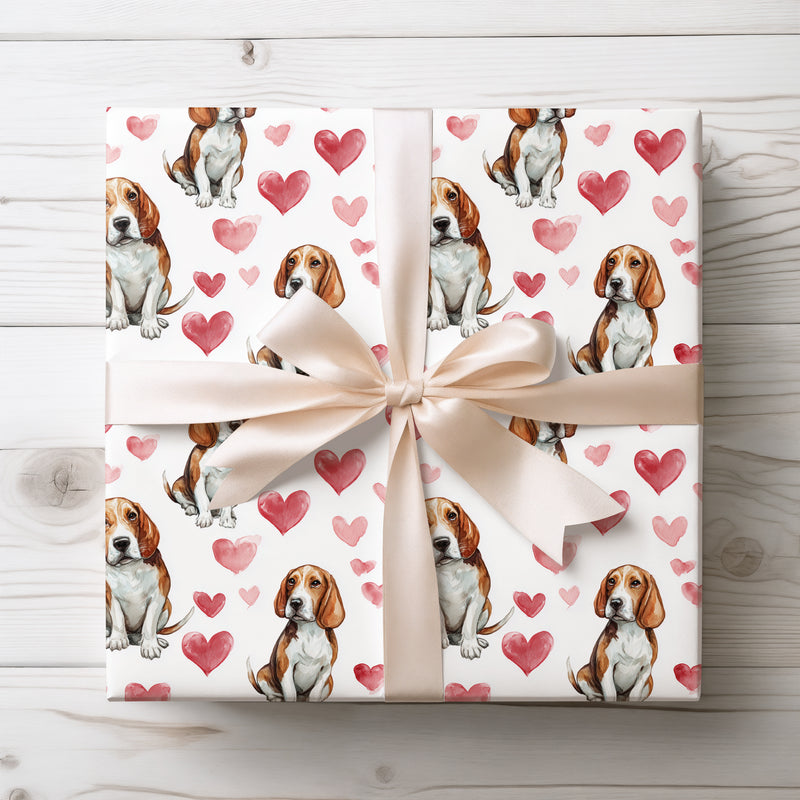 Scoutheart Joy – Beagle watercolor hearts wrapping paper