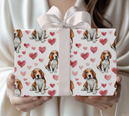 Scoutheart Joy – Beagle watercolor hearts wrapping paper