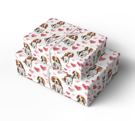 Scoutheart Joy – Beagle watercolor hearts wrapping paper