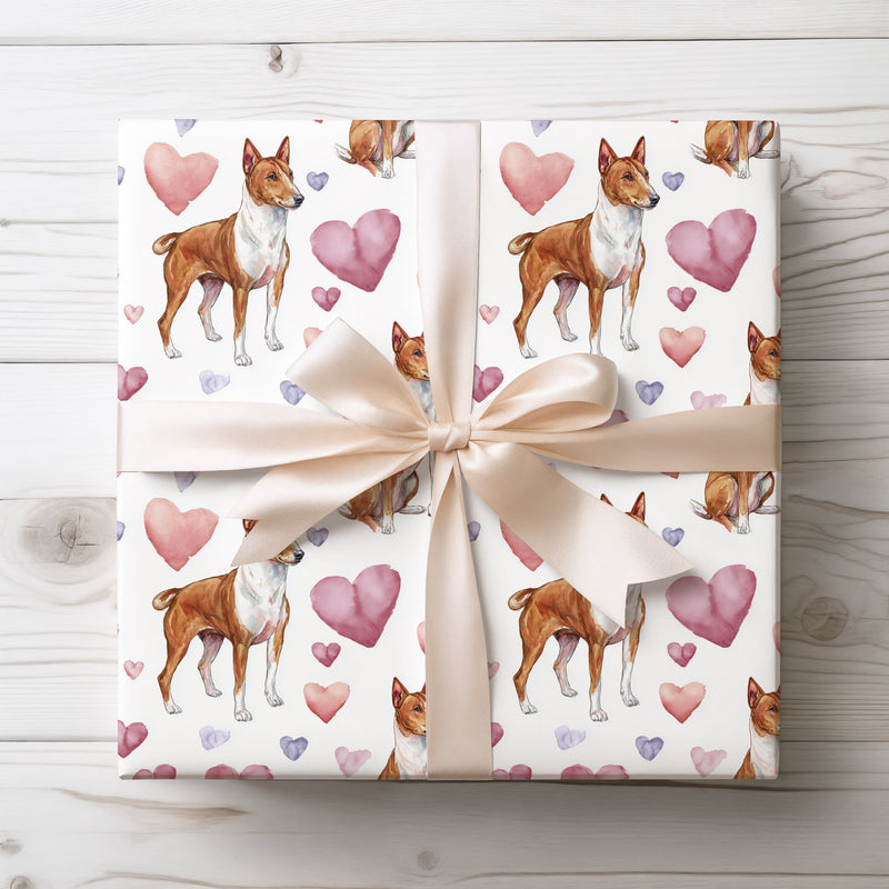 Silentlove Grace – Basenji watercolor hearts wrapping paper