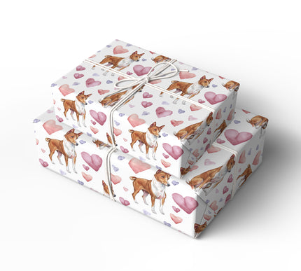 Silentlove Grace – Basenji watercolor hearts wrapping paper