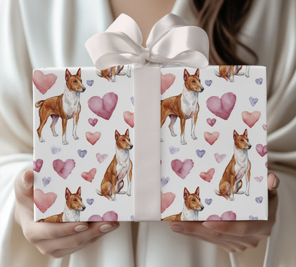Silentlove Grace – Basenji watercolor hearts wrapping paper