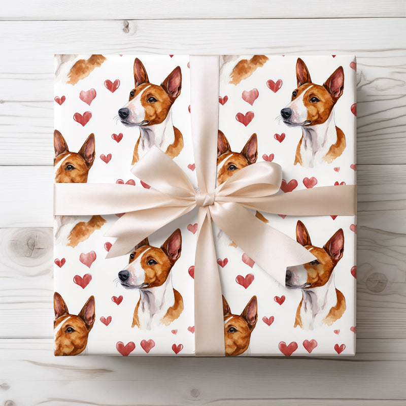 Tribalheart Poise – Basenji watercolor hearts wrapping paper