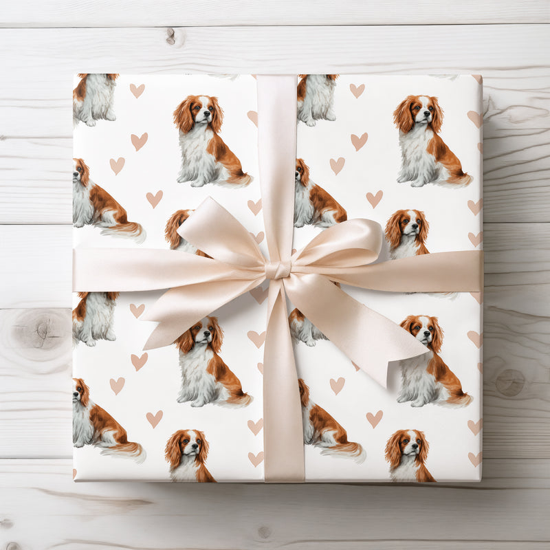 Velour Spaniel Love – Cavalier King Charles Spaniel Heart Watercolor wrapping paper