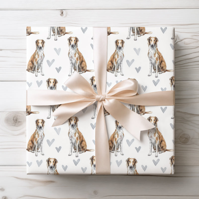 Velourstride – Elegant Borzoi Hearts wrapping paper