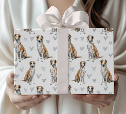 Velourstride – Elegant Borzoi Hearts wrapping paper