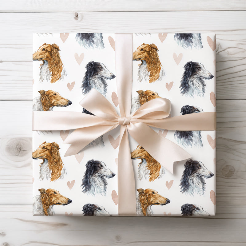 Velourwind Hearts – Borzoi dog watercolor hearts wrapping paper