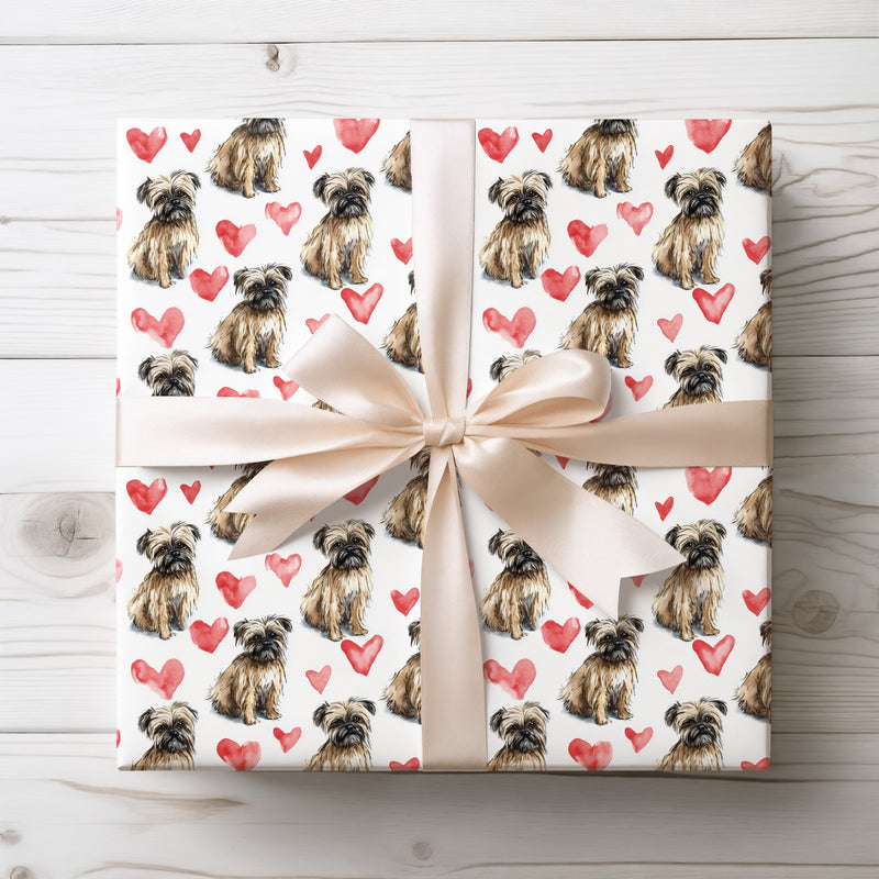 Whiskerheart Spark – Belgian Griffon watercolor hearts wrapping paper