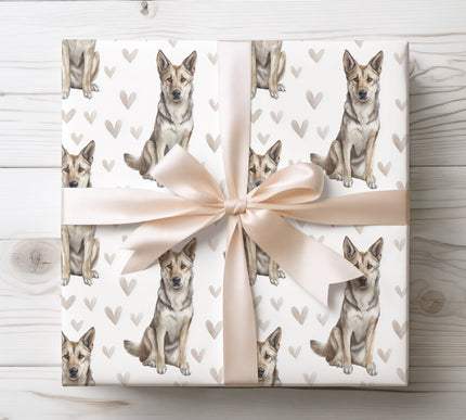Add a touch of canine charm with Czechoslovakian Wolfdog heart watercolor wrapping paper. Beautiful wolfdog portraits meet delicate heart details in this artistic gift wrap, perfect for birthdays, holidays, and gifts for wolfdog enthusiasts.
