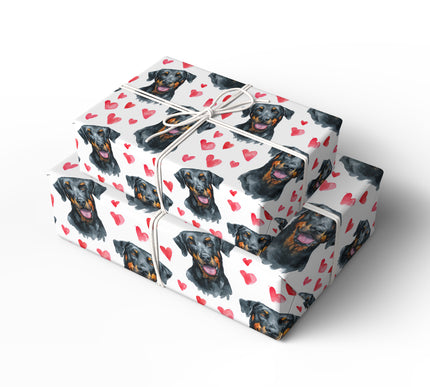 Guardedheart Valor – Beauceron watercolor hearts wrapping paper