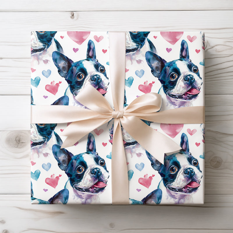 Heartwink Parade – Boston Terrier Love Hearts wrapping paper