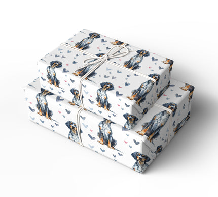 Moonpup Affection – Bluetick Coonhound Love Hearts wrapping paper