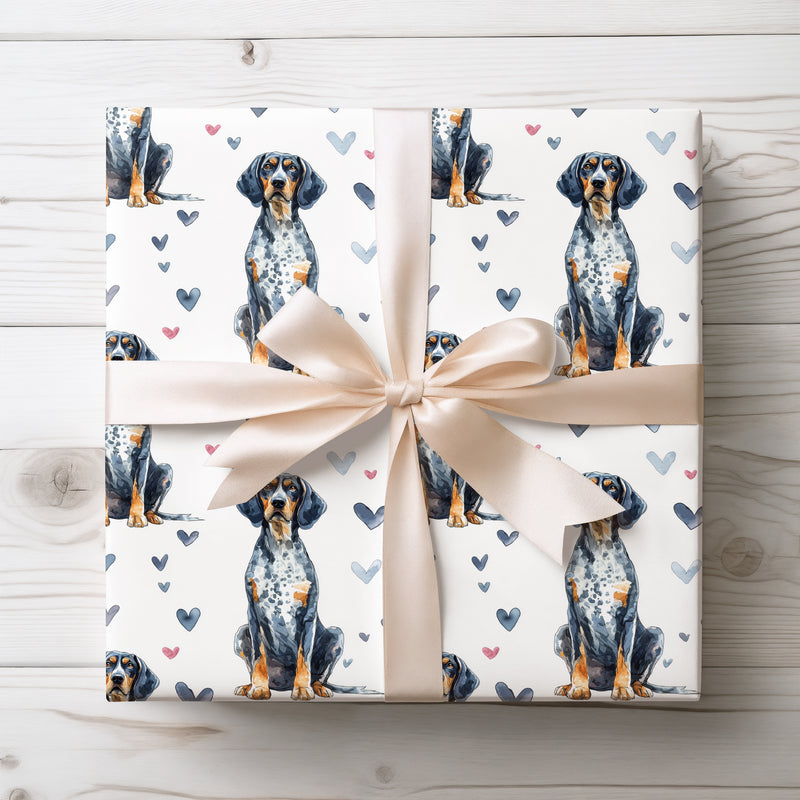 Moonpup Affection – Bluetick Coonhound Love Hearts wrapping paper