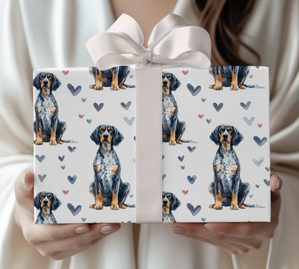 Moonpup Affection – Bluetick Coonhound Love Hearts wrapping paper