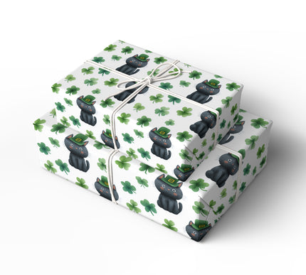 Luckywhisk Vale – Black Cat St. Patrick’s Day shamrock wrapping paper