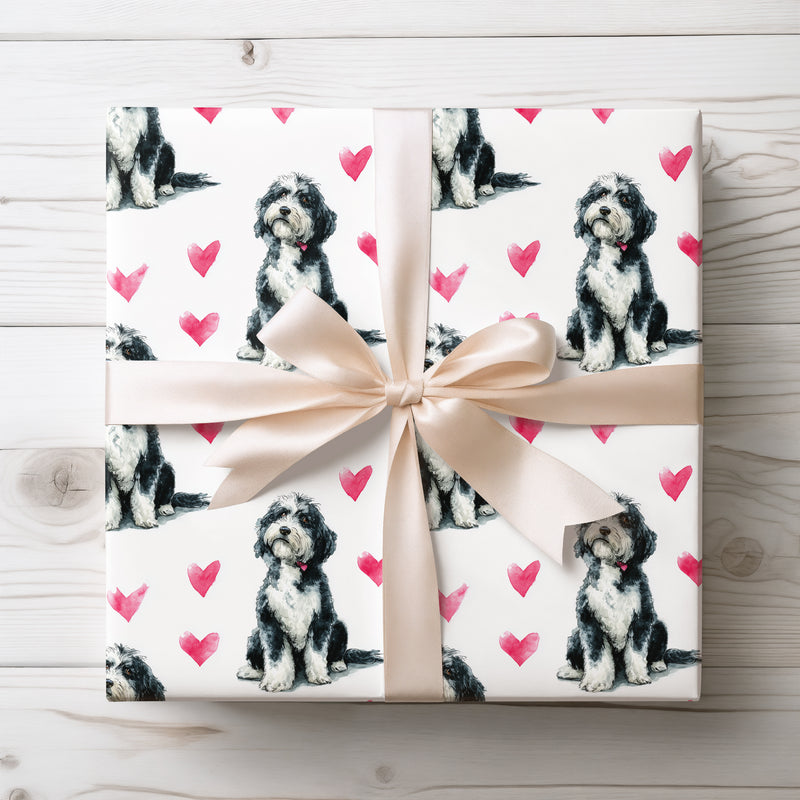 Velvetpaw Bloom – Barbet watercolor hearts wrapping paper