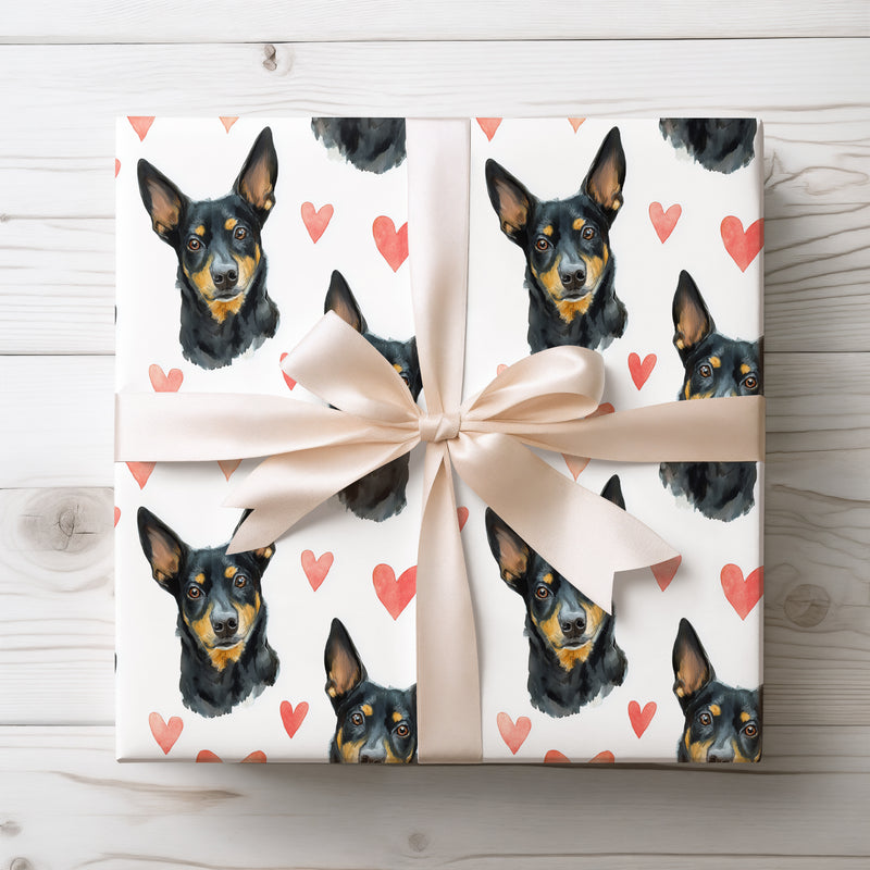 Pawsoft Promise – Australian Cattle Dog watercolor hearts wrapping paper