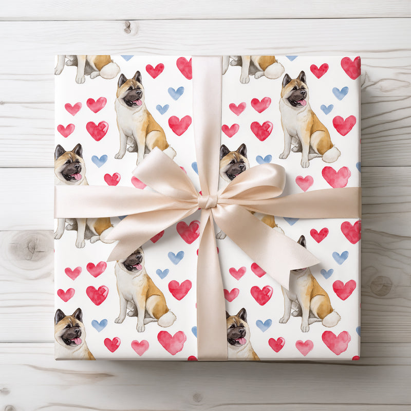 Boldheart Companion – American Akita Dog Hearts wrapping paper