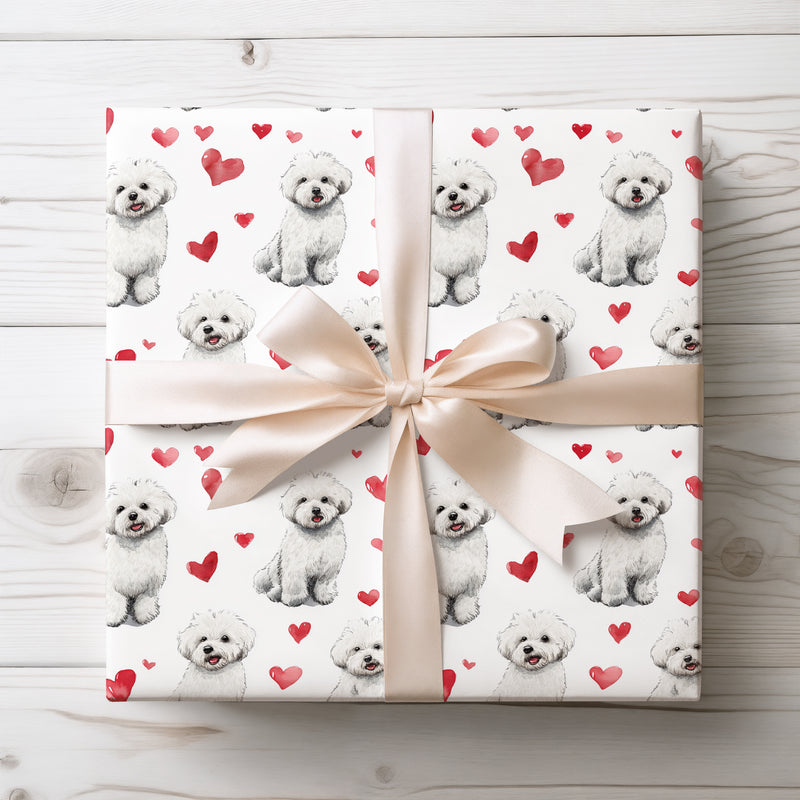 Cloudkiss Charm – Bichon Frise watercolor hearts wrapping paper