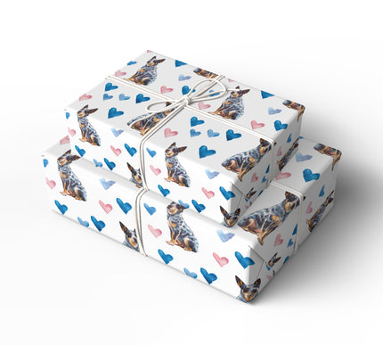 Heartbound Heeler – Australian Cattle Dog watercolor hearts wrapping paper