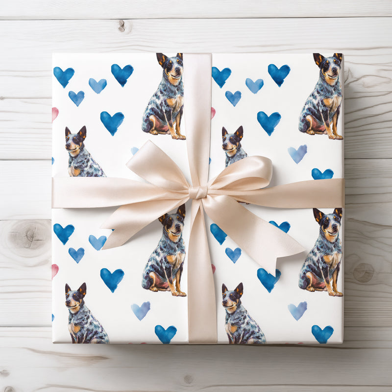 Heartbound Heeler – Australian Cattle Dog watercolor hearts wrapping paper