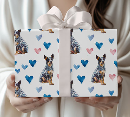 Heartbound Heeler – Australian Cattle Dog watercolor hearts wrapping paper